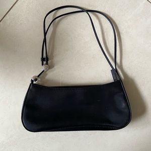 Black Satin Baguette Evening Shoulder Bag with Crystal Beads